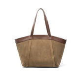 Khaki Large Capacity Suede Leather Tote Bag back view