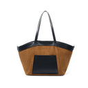 caramel Patchwork black Large Capacity Suede Leather Tote Bag 