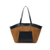 caramel Patchwork black Large Capacity Suede Leather Tote Bag 