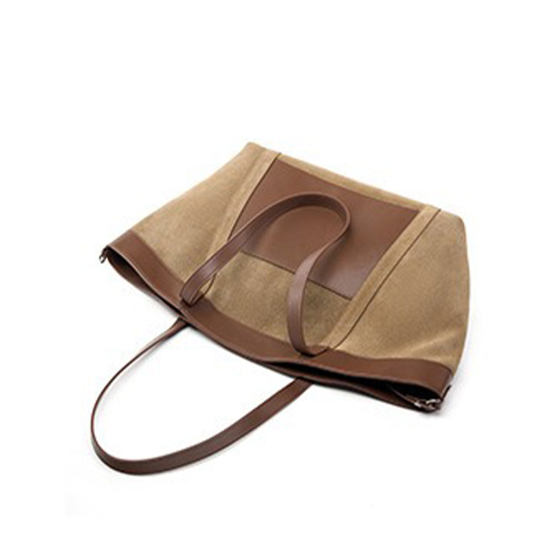 Khaki Patchwork brown Large Capacity Suede Leather Tote Bag