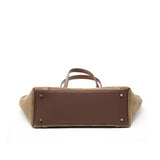 Khaki Large Capacity Suede Leather Tote Bag bottom 