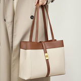 Womens beige Large Cowhide Tote Bag with Twist Lock 
