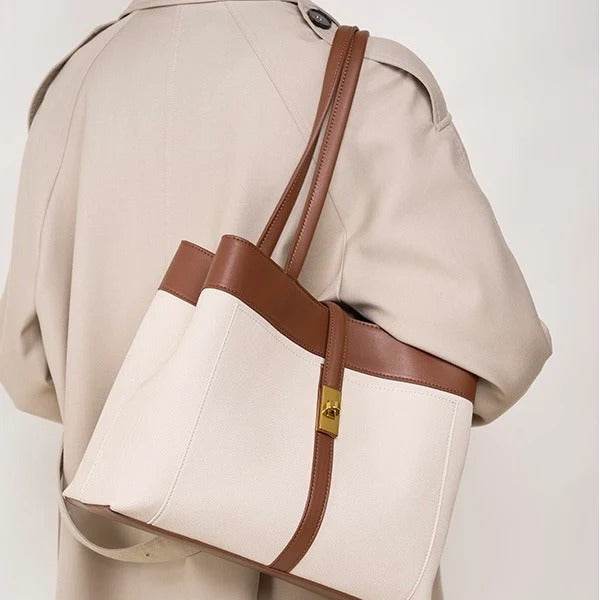 Womens beige Large Cowhide Tote Bag 