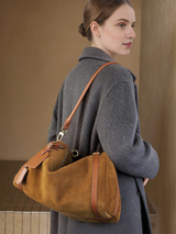 Women's Large Suede Leather Boston Tote Bag | PRUSES