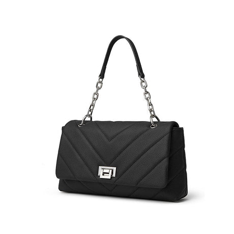 Women's Black Leather Quilted Chain Flap  Shoulder Bags 