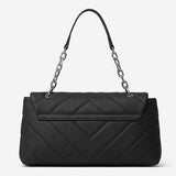 Black handbag with a chain strap back view