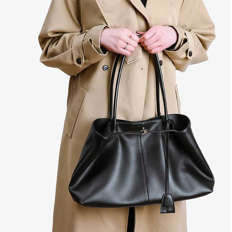 Women's Minimalist Genuine Leather Large Capacity Tote Bag black 