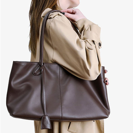 Women's Minimalist coffee Leather Large Capacity Tote Bag