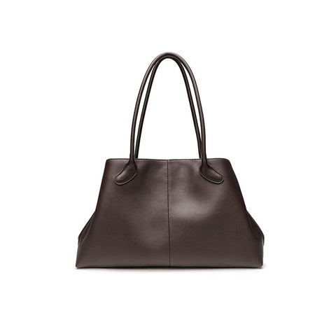 coffee Minimalist Genuine Leather Large Capacity Tote Bag back view