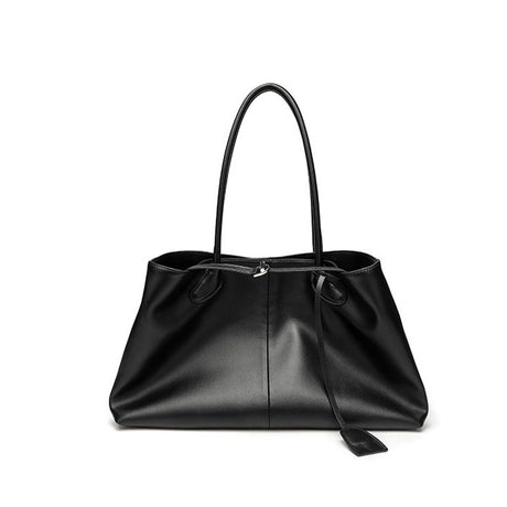 black Minimalist Genuine Leather Large Capacity Tote Bag