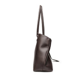 coffee Minimalist Genuine Leather Tote Bag side view