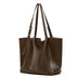 Womens Minimalist coffee brown genuine leather large tote bag 