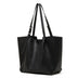 A black soft genuine leather tote bag with a clean, minimalist silhouette.