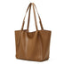 A brown genuine leather tote bag featuring a spacious, simple minimalist design.