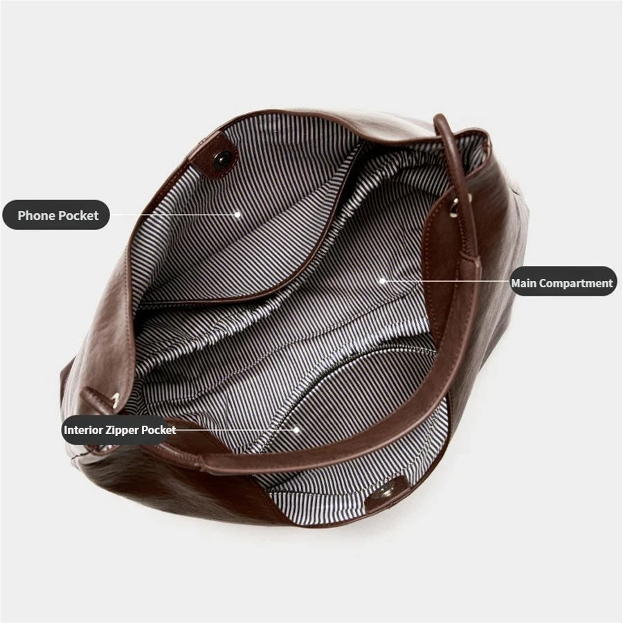 Coffee leather bag with labeled compartments 