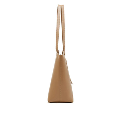camel Minimalist Vegetable-Tanned Leather Tote Bag side view