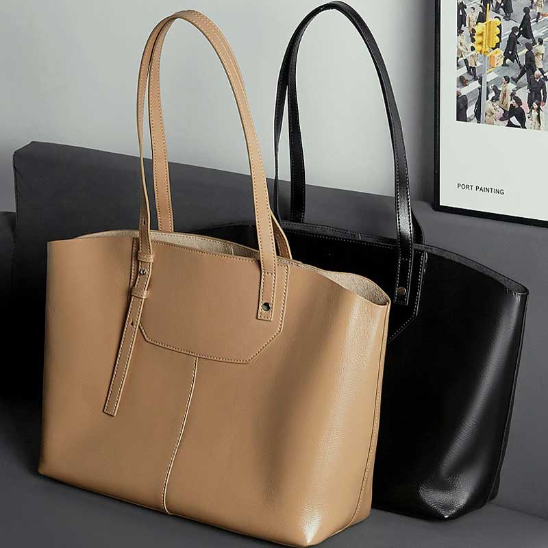 two Minimalist handbags camel and black 