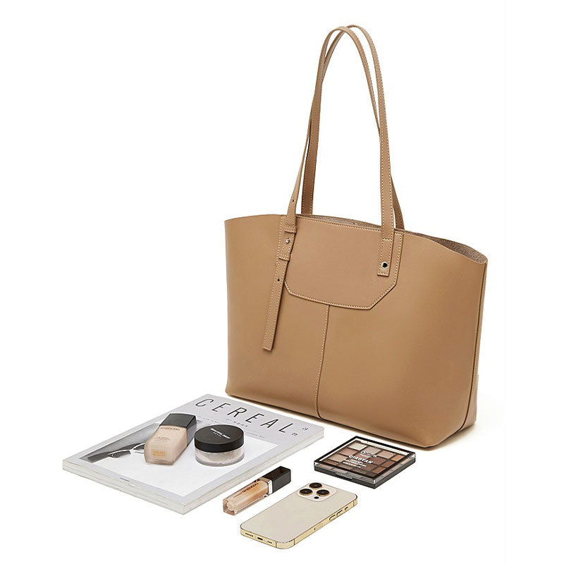 camel Minimalist Leather Tote Bag
