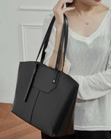 Women's black Minimalist Vegetable-Tanned Leather Tote Bag