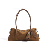 Brown Nubuck Leather handbag with a tassel 