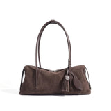 coffee Brown Nubuck Leather handbag with a tassel 
