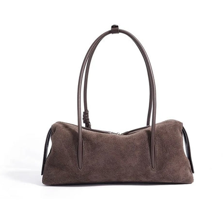 coffee Brown suede handbag with leather handles 