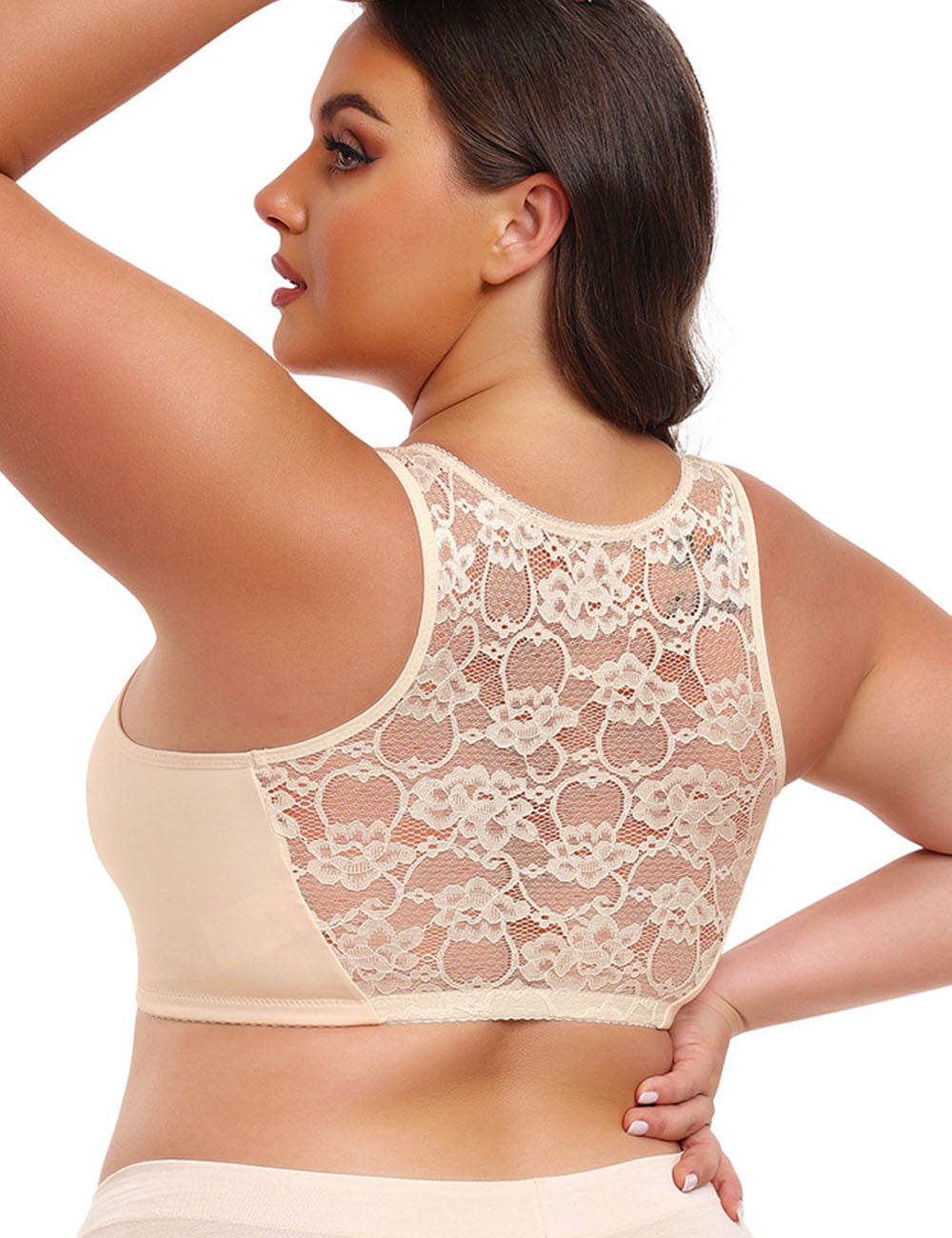 Womens Plus Size Front Clasp Lace Wirefree Tank Top Bra | PRUSES-1