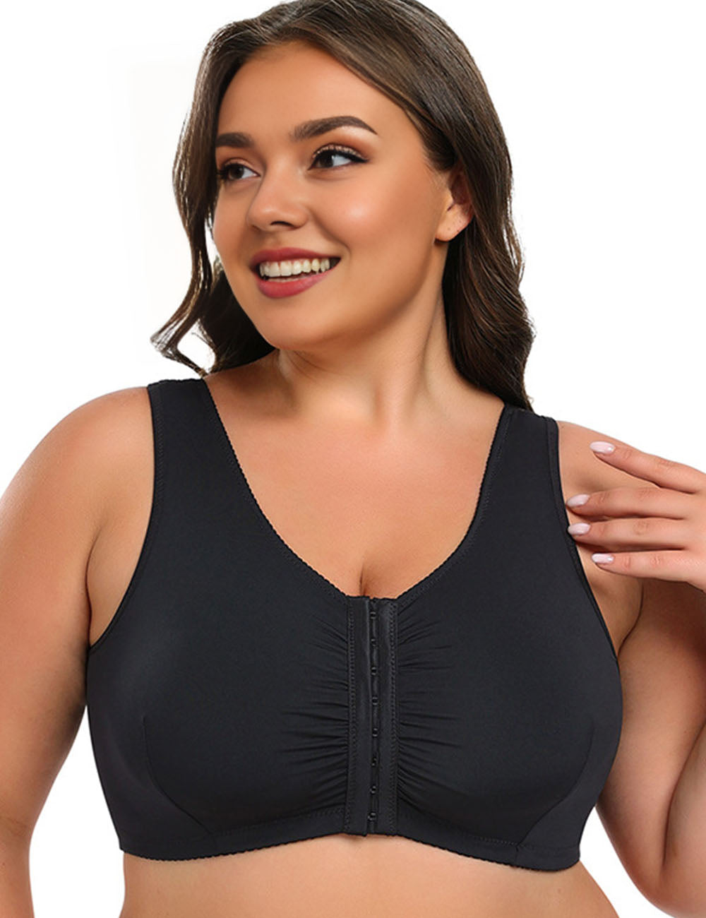Womens Plus Size Front Clasp Lace Wirefree Tank Top Bra | PRUSES-4