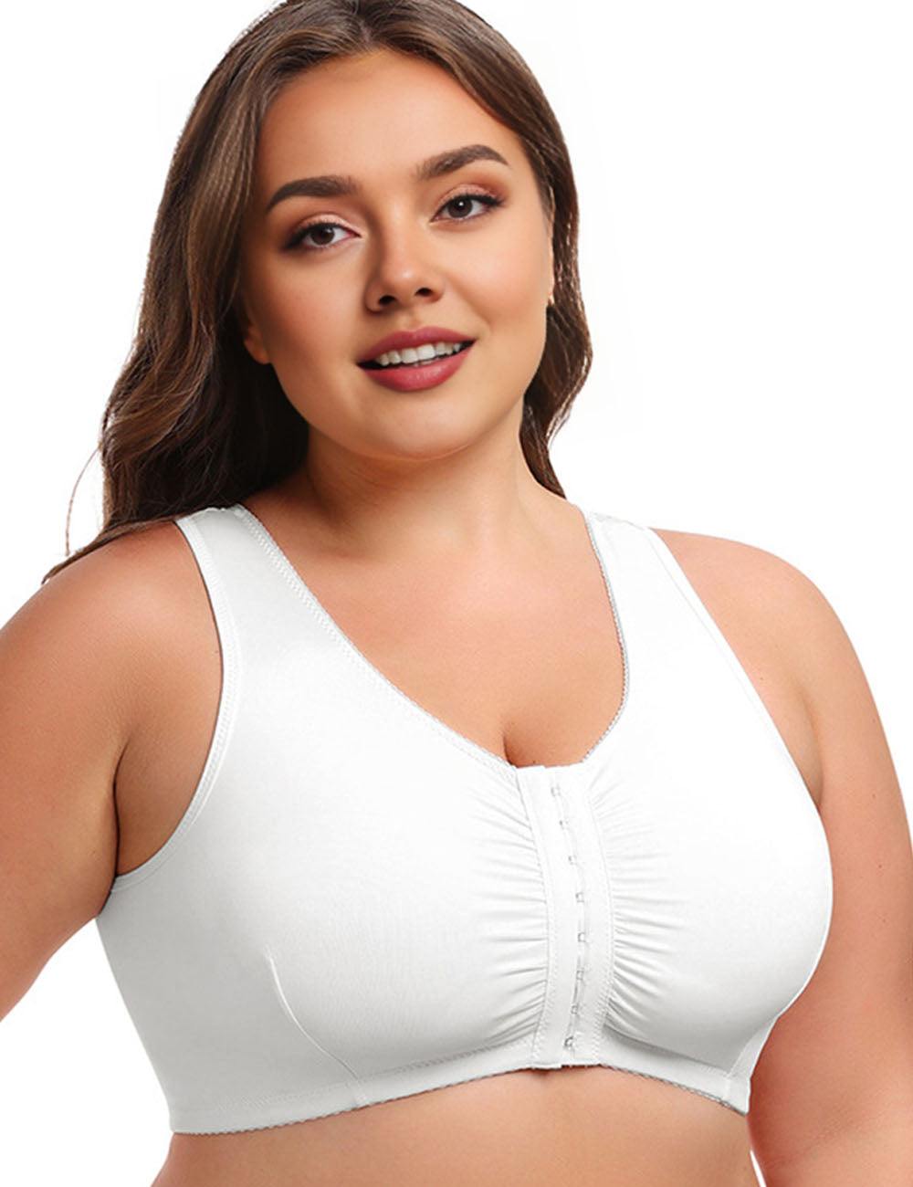 Womens Plus Size Front Clasp Lace Wirefree Tank Top Bra | PRUSES-6