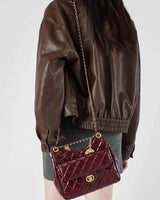 women Burgundy Quilted Chain Bag Hobo shoulder Bag