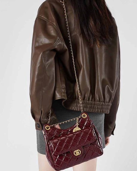 women Burgundy Quilted Chain Bag Hobo shoulder Bag