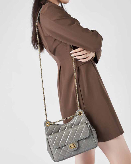 women gray Quilted Chain Bag  shoulder Bag