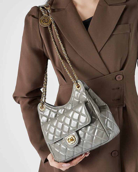 women gray Quilted Chain Bag Hobo shoulder Bag