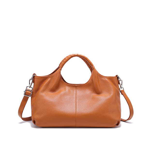 caramel Soft Genuine Leather Top-Handle Tote Bag