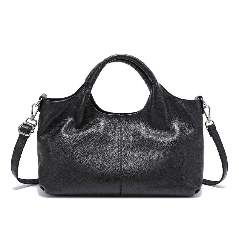Women's black Soft Genuine Leather Top-Handle Tote Bag