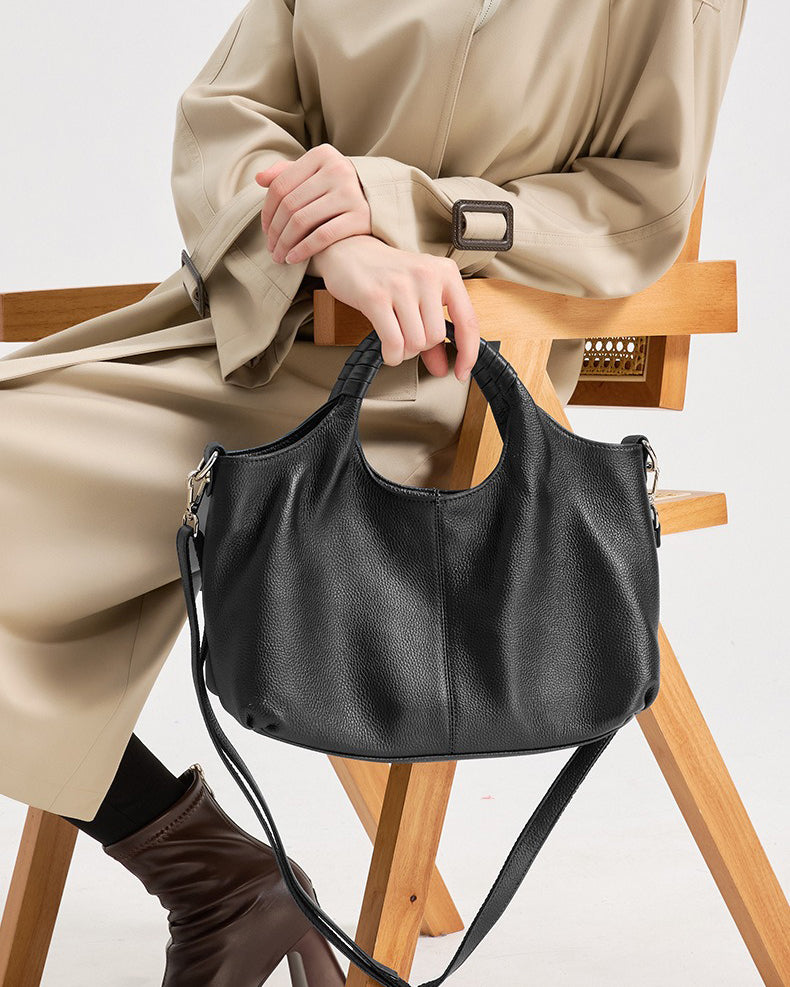 black Soft Genuine Leather Top-Handle Tote Bag