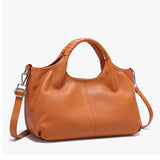 caramel Genuine Leather Top-Handle Tote Bag