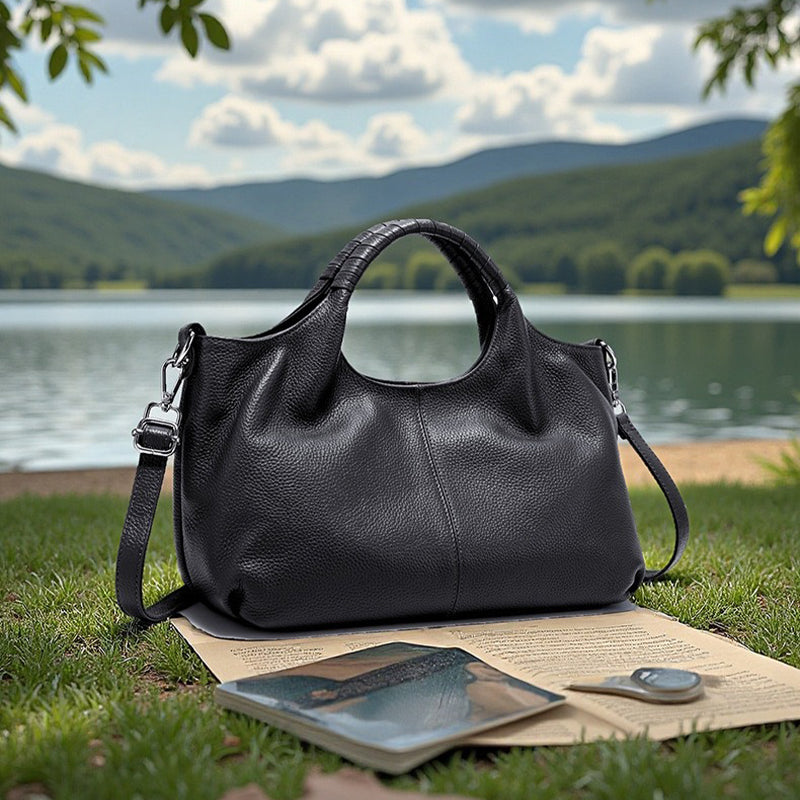 Women's black Soft Genuine Leather Top-Handle handbag