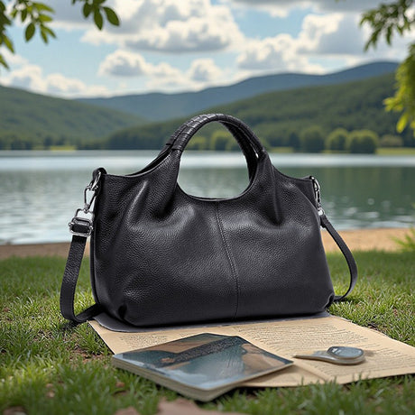 Women's black Soft Genuine Leather Top-Handle handbag