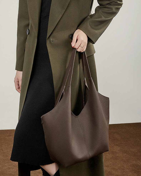 Women's coffeegenuine Leather Slouchy Hobo Bag