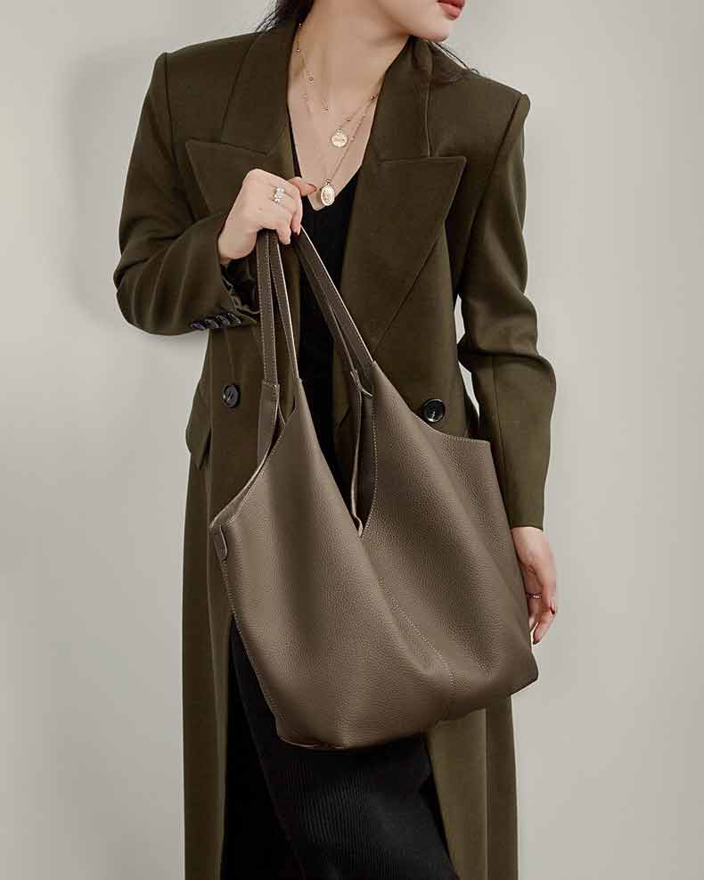 Women's gray Soft Leather Slouchy Hobo Bag