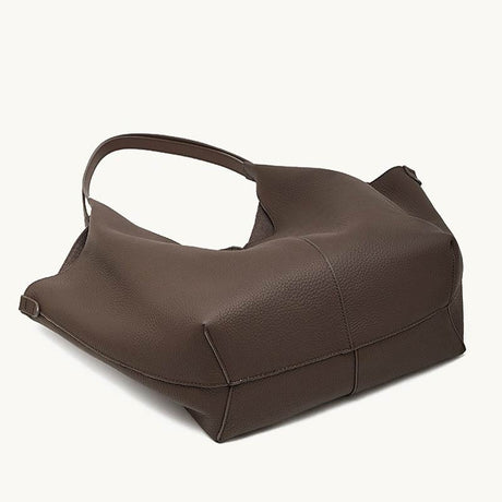 coffee Soft Leather Slouchy Hobo Bag bottom