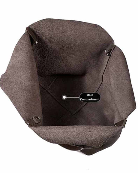 coffee Soft Leather Slouchy Hobo Bag with labeled main compartment 