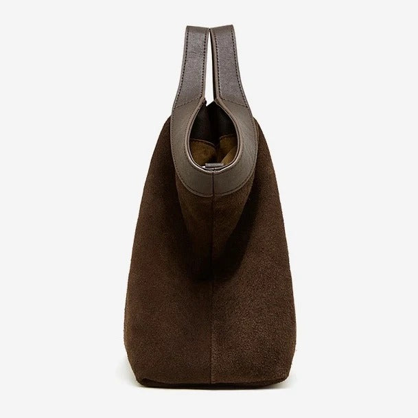 Coffee Brown bag with a leather handle 