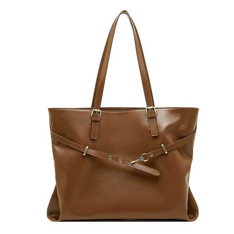 brown Vegetable-Tanned Leather Large Tote Bag