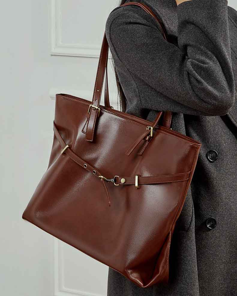 women Chestnut Vegetable-Tanned Leather Large  Bag
