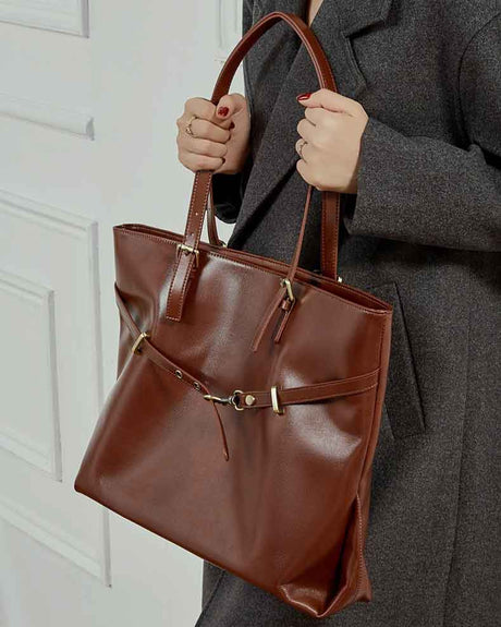 women Chestnut Vegetable-Tanned Leather Large Tote Bag