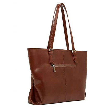 Chestnut Vegetable-Tanned Leather Large Tote Bag back view