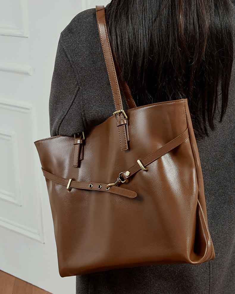 Women's brown Vegetable-Tanned Leather Large Tote Bag