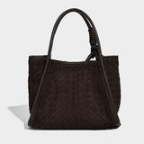 coffee Woven Leather Tote Bag Back View